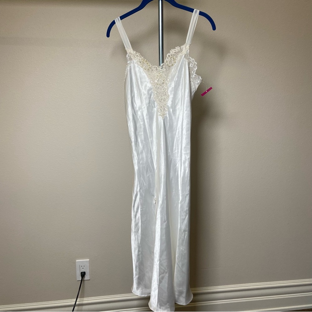 Enchanting White Satin Slip Dress Medium NWOT